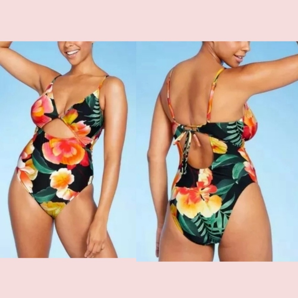 NEW $36 Shade & Shore [ Large ] Front Key hole One Piece‎ Swimsuit Floral